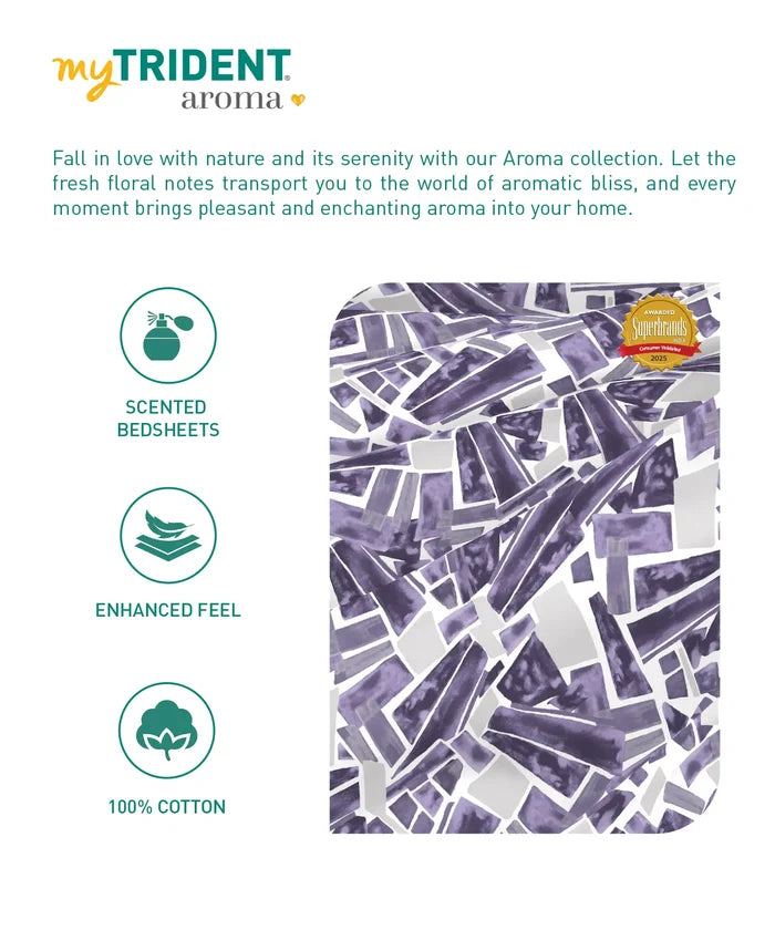 Aroma King Bedsheet Set, Lavender Periwinkle|180 TC Cotton|2 Pillow Covers