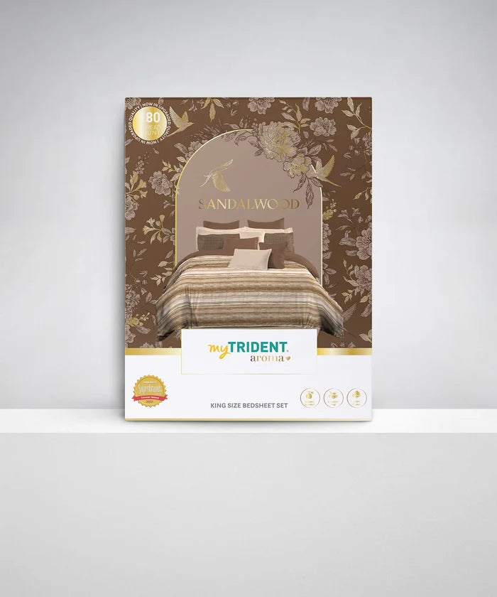 Aroma King Bedsheet Set, Sandalwood Ash|180 TC Cotton|2 Pillow Covers