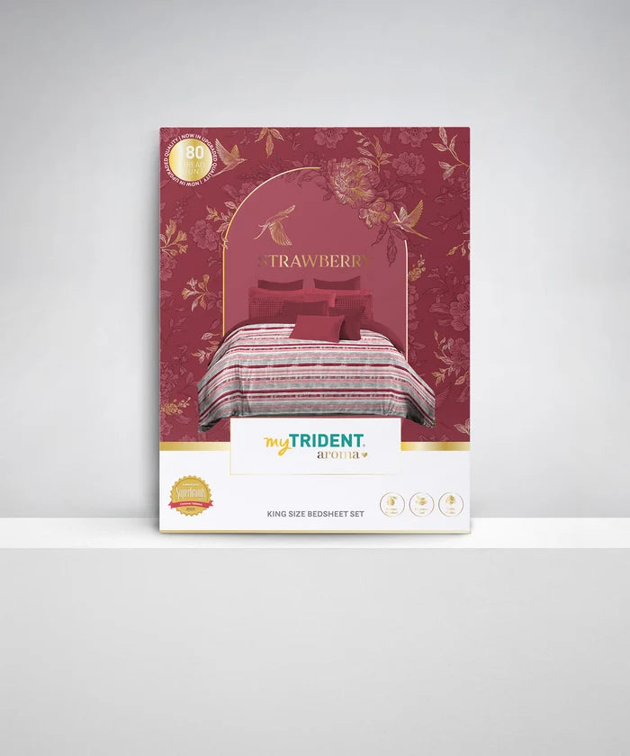 Aroma King Bedsheet Set,Strawberry The Edit|180 TC Cotton|2 Pillow Covers