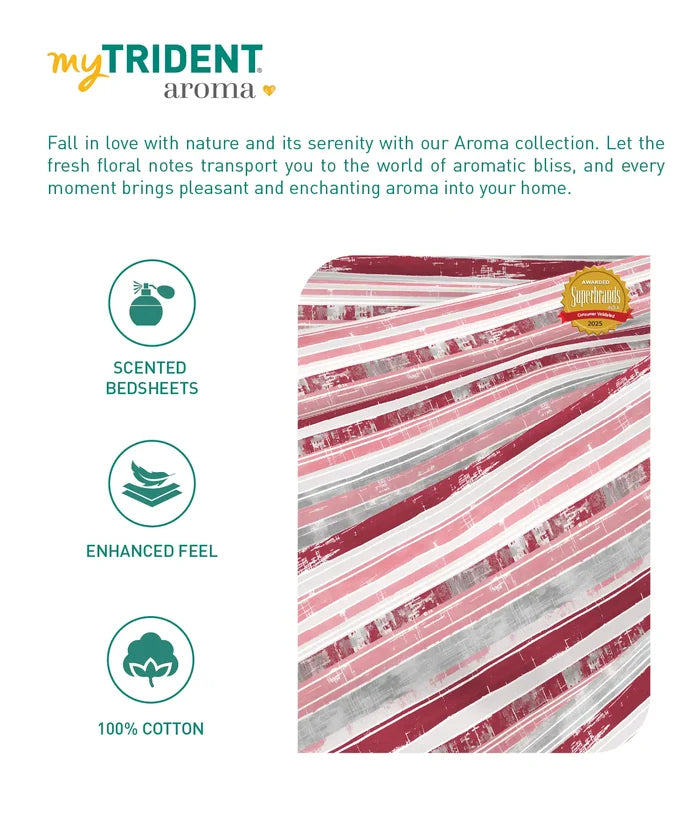 Aroma King Bedsheet Set,Strawberry The Edit|180 TC Cotton|2 Pillow Covers
