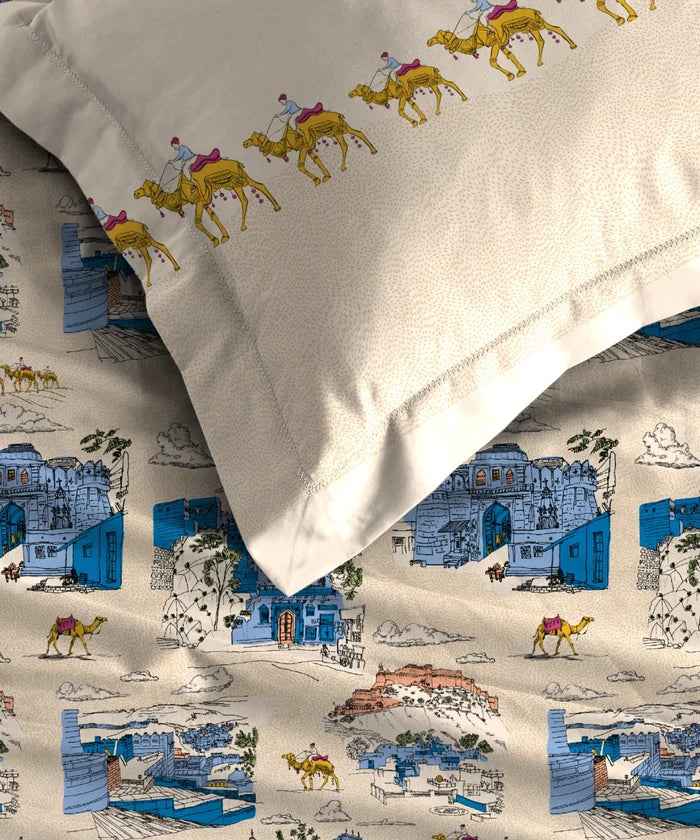 Atulaya Bharat King Bedsheet Set, Surya Nagri|144 TC Cotton|2 Pillow Covers