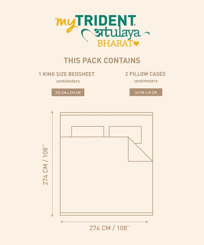 Atulaya Bharat King Bedsheet Set, Surya Nagri|144 TC Cotton|2 Pillow Covers