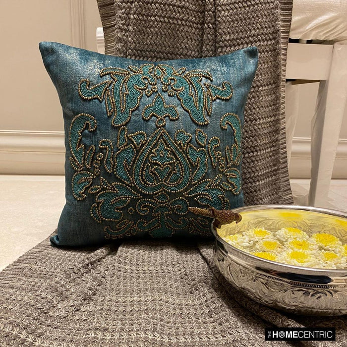 Aureate Teal Throw Pillow Cover