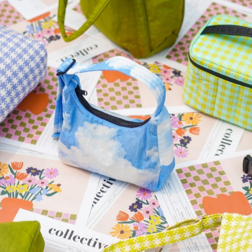 Clouds Print Baggu Mini Nylon Shoulder Bag Styled on Modern Magazine
