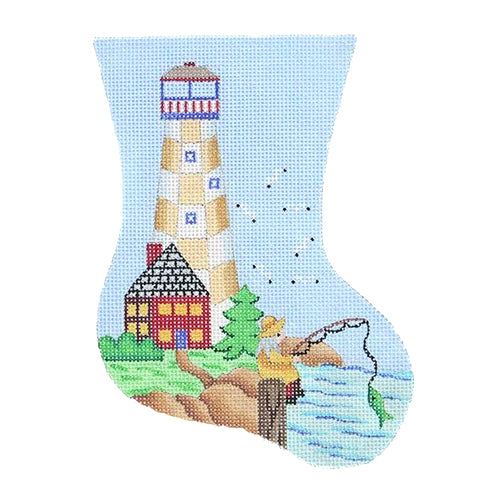 BB 0876 - Mini Stocking - Gold & White Lighthouse