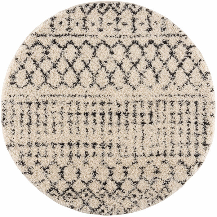 Beige and Charcoal Plush Pile Moroccan Style Tribal Trellis Area Rug - The Rug Decor