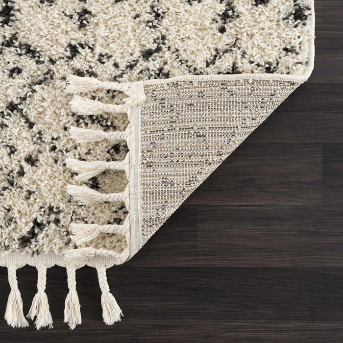 Beige and Charcoal Plush Pile Moroccan Style Tribal Trellis Area Rug - The Rug Decor