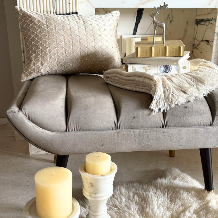 Beige Jacquard Lumbar Pillow Cover - Crystal Matrix