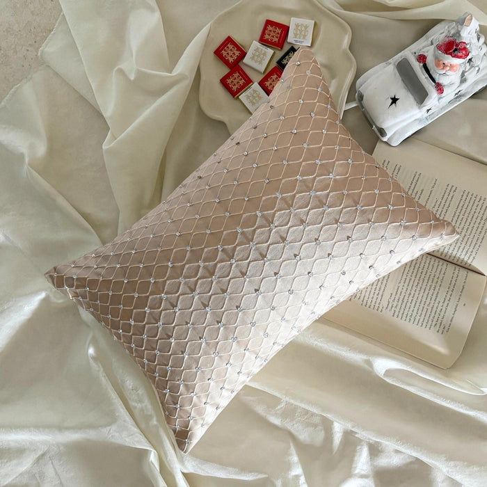 Beige Jacquard Lumbar Pillow Cover - Crystal Matrix