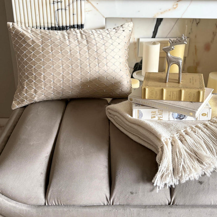 Beige Jacquard Lumbar Pillow Cover - Crystal Matrix