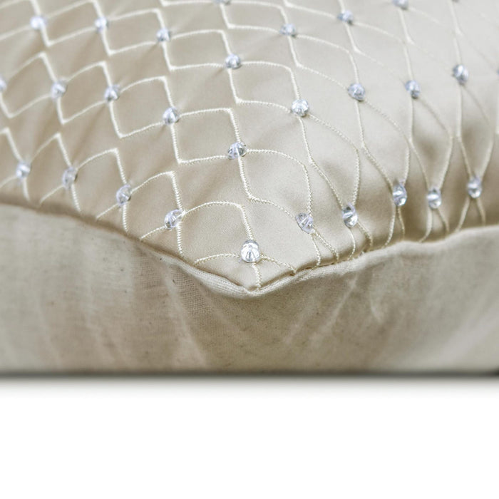 Beige Jacquard Lumbar Pillow Cover - Crystal Matrix