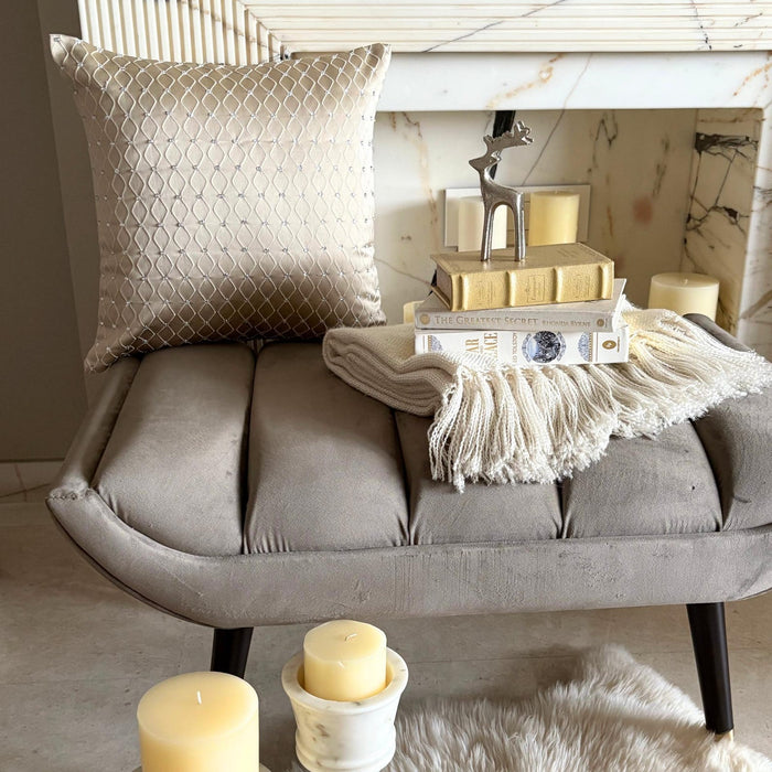 Beige Jacquard Throw Pillow Cover - Crystal Lattice