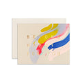 Beyond Happy For You handmade artisanal greeting card with bright colourful paint swirls and an envelope on a white background
