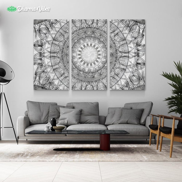 Black and White Mandala by McAshe 3-Piece Canvas