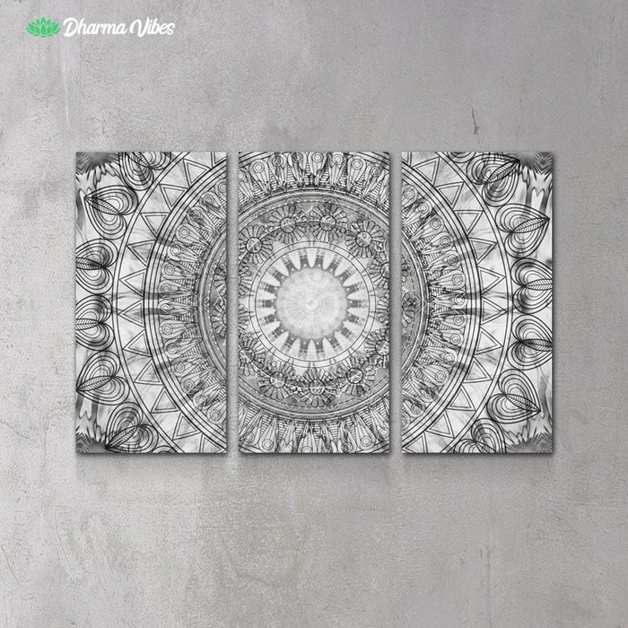 Black and White Mandala by McAshe 3-Piece Canvas