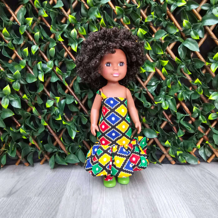 Black Doll - Afro Hair doll  - Afro Doll in Ankara Dress - Shahina - Rufina Designs