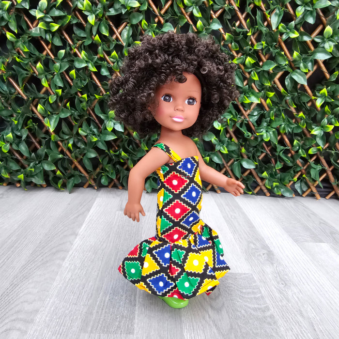 Black Doll - Afro Hair doll  - Afro Doll in Ankara Dress - Shahina - Rufina Designs