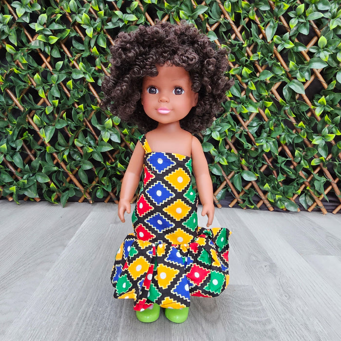 Black Doll - Afro Hair doll  - Afro Doll in Ankara Dress - Shahina - Rufina Designs