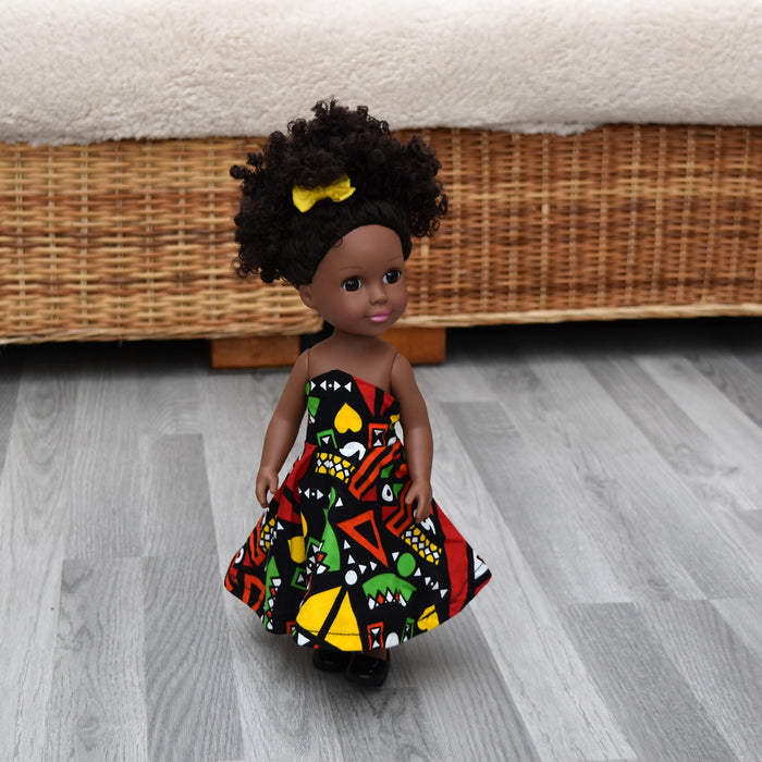 Black Doll - Afro Hair doll - Mix Race Doll - Afro Doll in Ankara Dress - Imani - Rufina Designs