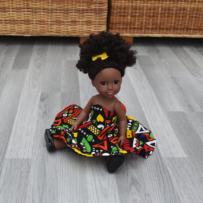 Black Doll - Afro Hair doll - Mix Race Doll - Afro Doll in Ankara Dress - Imani - Rufina Designs
