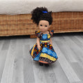 Black Doll in African Print Dress - Black Curly Hair doll - African Doll - Black Baby doll - Mix Race doll