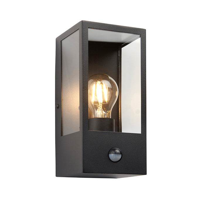 black outside sensor wall light shown on a white background