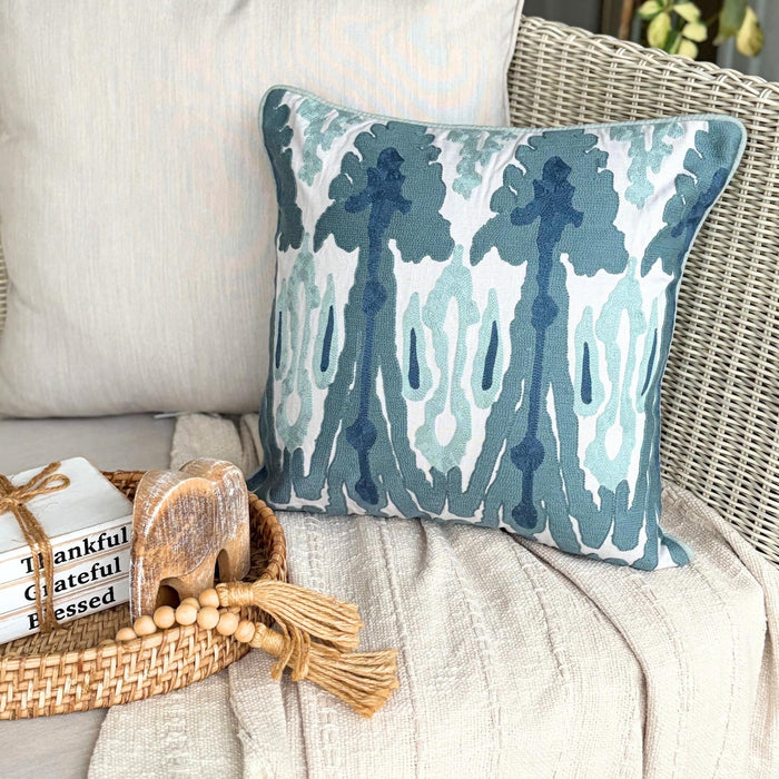 Blue Cotton Throw Pillow Cover - Thread Trace