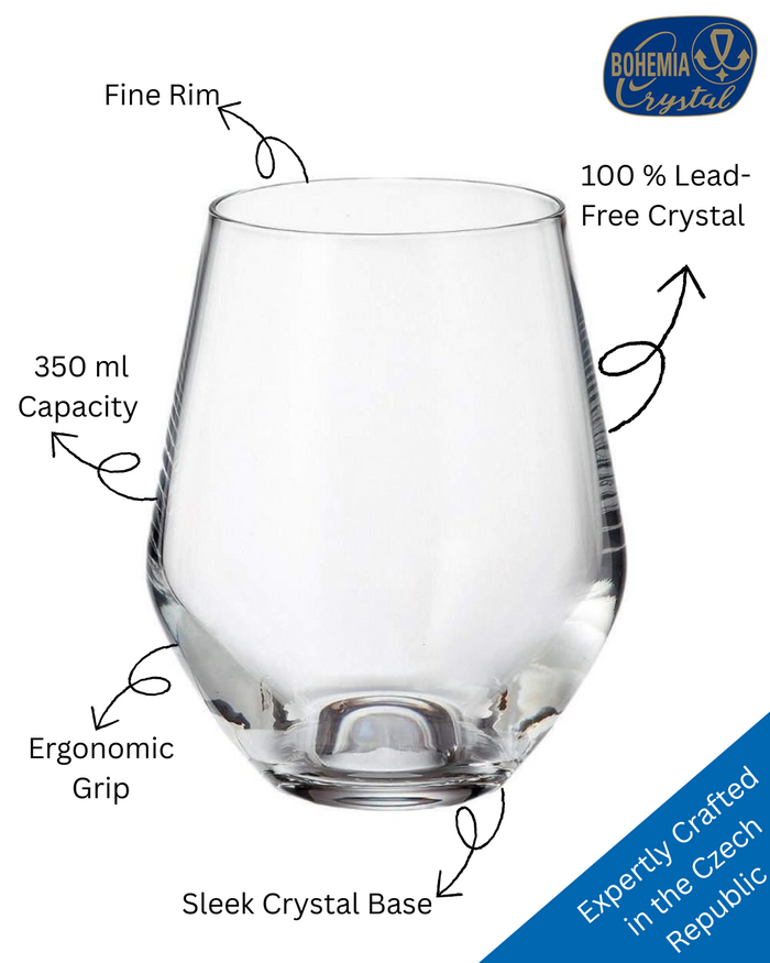 Bohemia Crystal Grus Whiskey Glass Set of 6 – 350 ml Lead-Free Czech Imported European Crystal Tumbler – Dishwasher Safe – Perfect for Sturdy Scotch, Whisky, Bourbon, Liquor, Cognac, Rocks & Cocktails