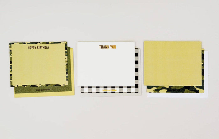 Boxed Notecard Set - Camo + Gingham - 12 Card Set