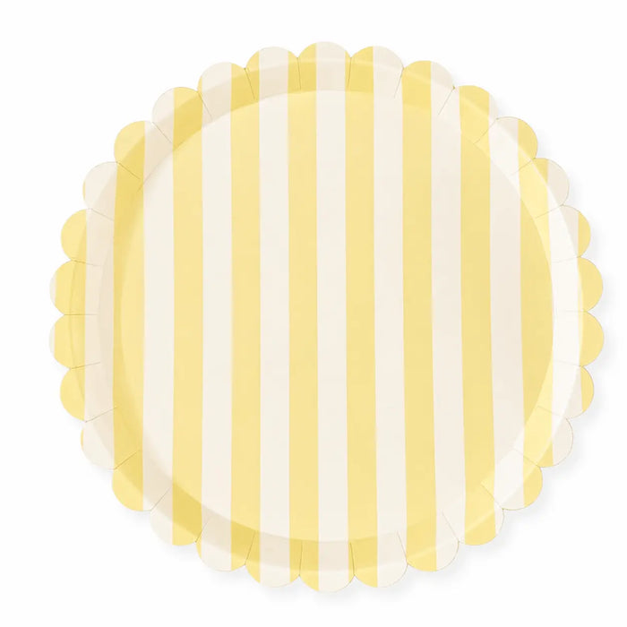 Butter Yellow & Cream Stripe 10.5" Scalloped Plate, 12pcs - Josi James - 10.5 Inch Plate
