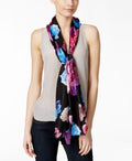 Calvin Klein Contrast Peony Silk Scarf ,Black/Multi - Machann.com