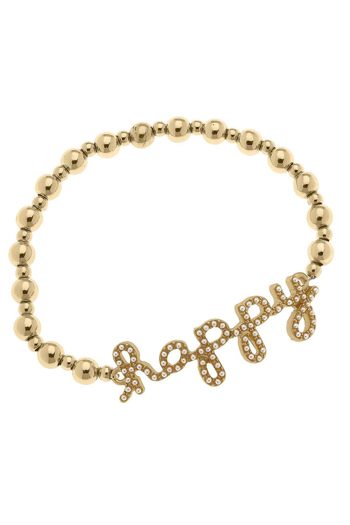 Canvas Style Molly Pearl Studded Happy Children's Stretch Bracelet