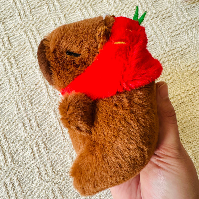 Capybara Strawberry Hat Plush Keychain
