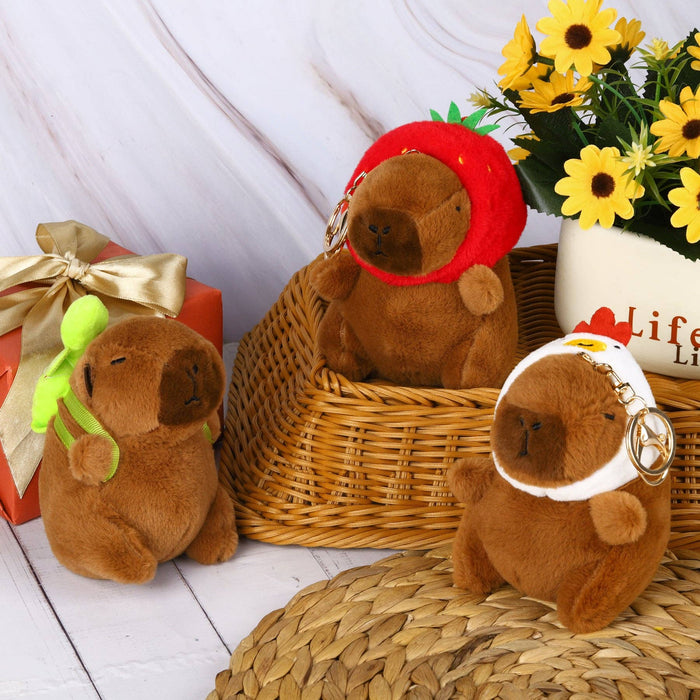 Capybara Strawberry Hat Plush Keychain