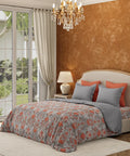 Carnival Gold Paisley King Bedsheet Set, Gulnaar Grey| 144TC Cotton | 2 Pillow Covers