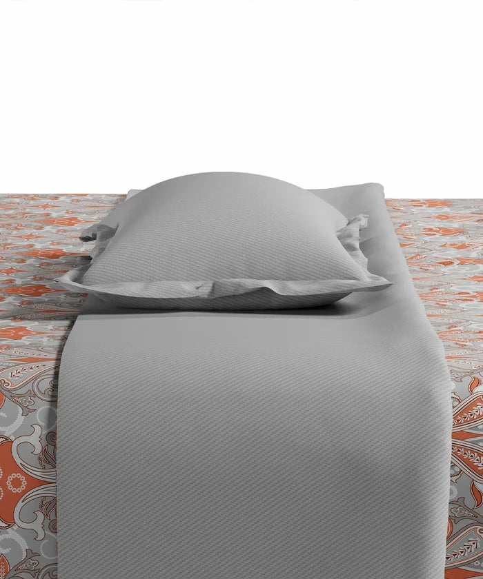 Carnival Gold Paisley King Bedsheet Set, Gulnaar Grey| 144TC Cotton | 2 Pillow Covers