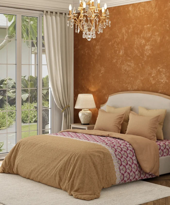 Carnival Gold Paisley King Bedsheet Set, Noorani Red | 144TC Cotton | 2 Pillow Covers