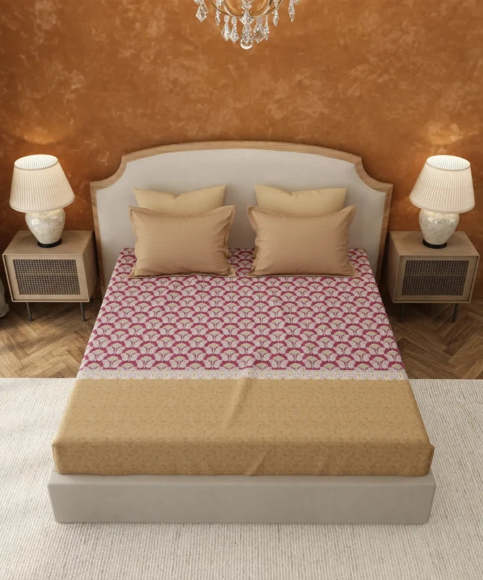 Carnival Gold Paisley King Bedsheet Set, Noorani Red | 144TC Cotton | 2 Pillow Covers