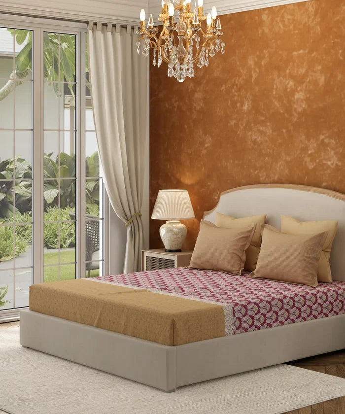 Carnival Gold Paisley King Bedsheet Set, Noorani Red | 144TC Cotton | 2 Pillow Covers