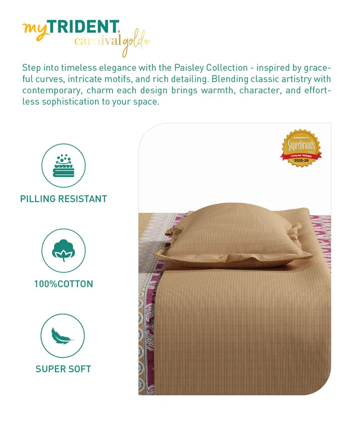 Carnival Gold Paisley King Bedsheet Set, Noorani Red | 144TC Cotton | 2 Pillow Covers