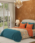 Carnival Gold Paisley King Bedsheet Set, Sitara Green| 144TC Cotton | 2 Pillow Covers