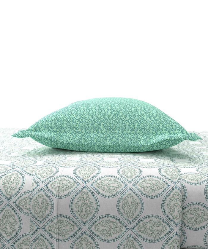 Carnival Ornate Queen Bedsheet, Chaithra Ice Green |144 TC Cotton| 2 Pillow Covers