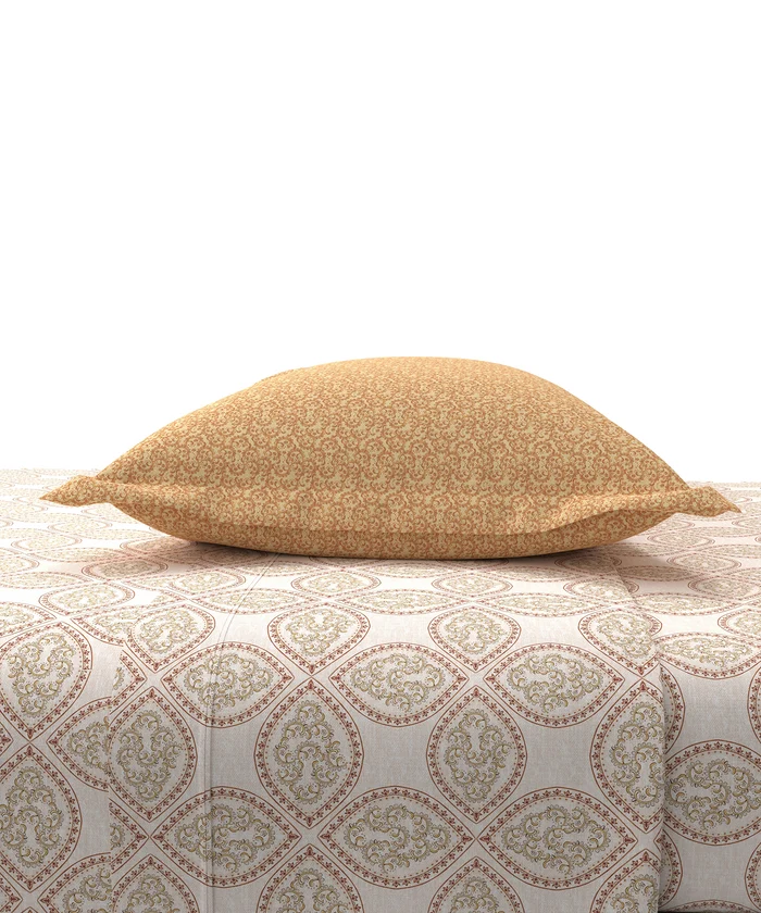 Carnival Ornate Queen Bedsheet, Chaithra Orange |144 TC Cotton| 2 Pillow Covers