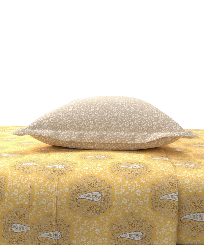 Carnival Ornate Queen Bedsheet, Heer Yellow|144 TC Cotton| 2 Pillow Covers