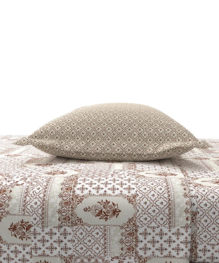 Carnival Ornate Queen Bedsheet, Meera Brown |144 TC Cotton| 2 Pillow Covers