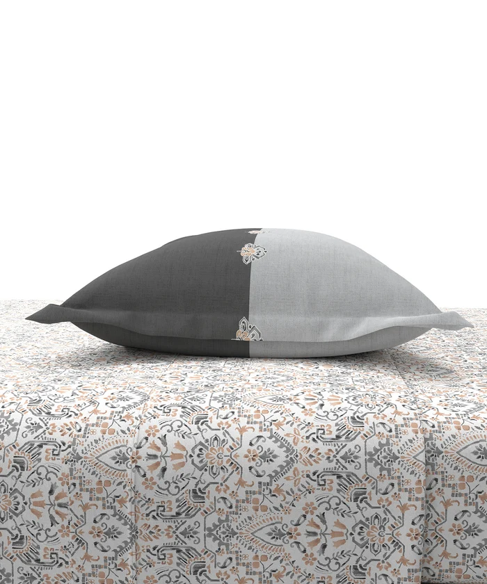 Carnival Ornate Queen Bedsheet, Mehendi Grey |144 TC Cotton| 2 Pillow Covers