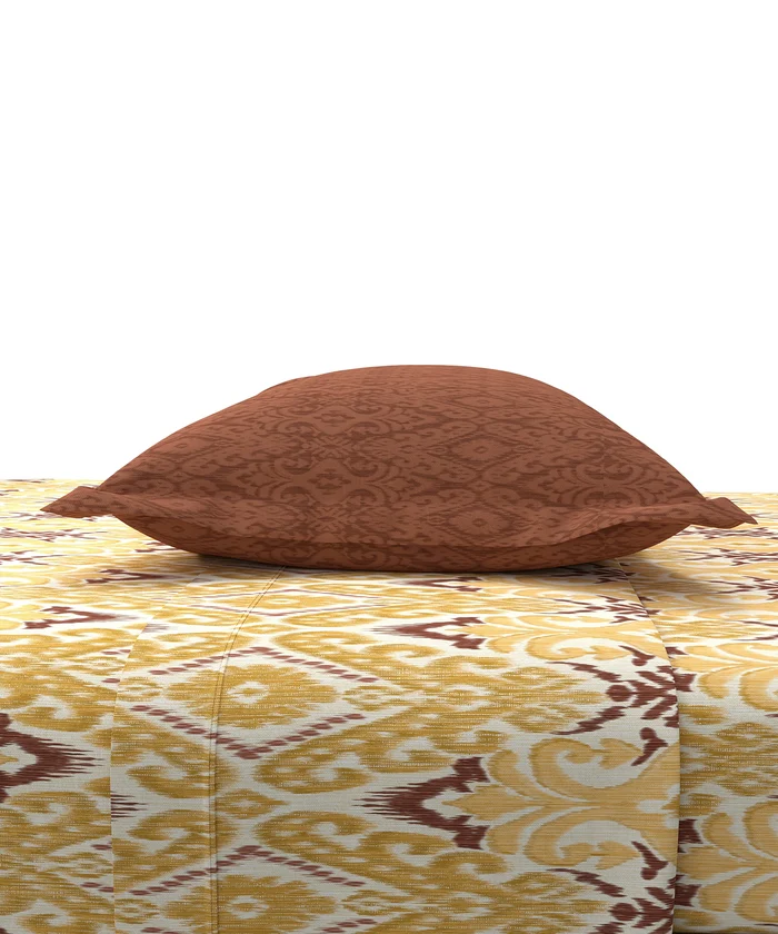 Carnival Ornate Queen Bedsheet, Saaj Mustard |144 TC Cotton| 2 Pillow Covers