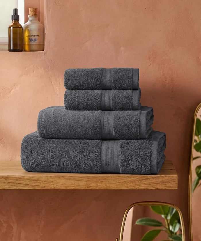 Carnival Towels 4Pc Set, Pebble Grey| 450 GSM, 100% Cotton
