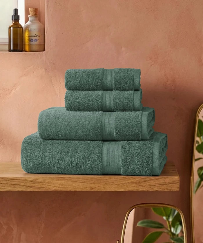 Carnival Towels 4Pc Set, Pine Green| 450 GSM, 100% Cotton