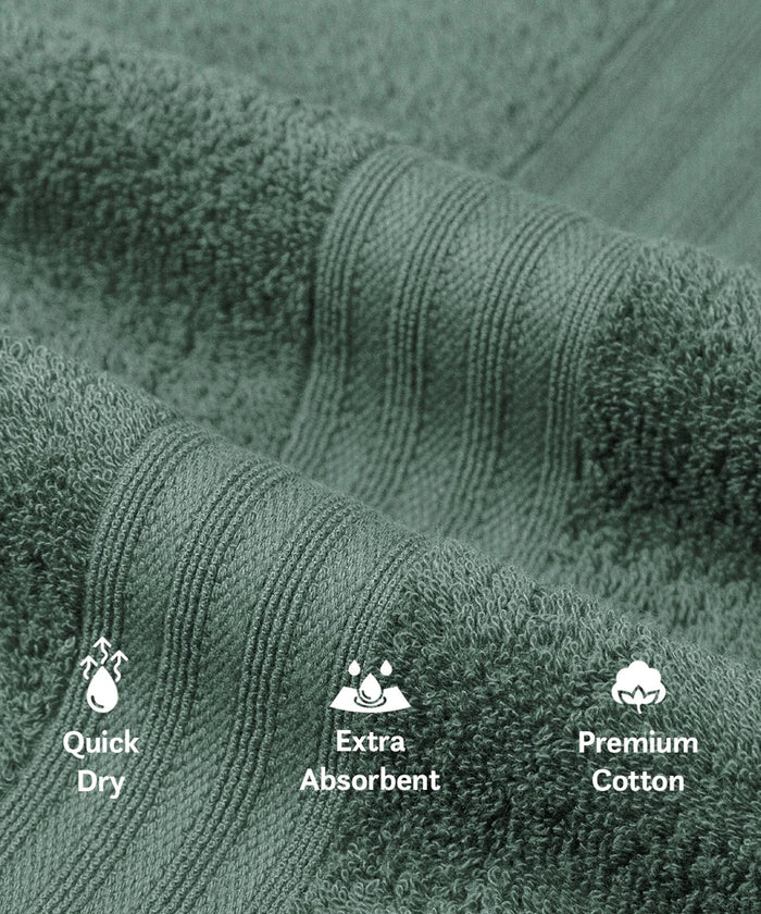 Carnival Towels 4Pc Set, Pine Green| 450 GSM, 100% Cotton